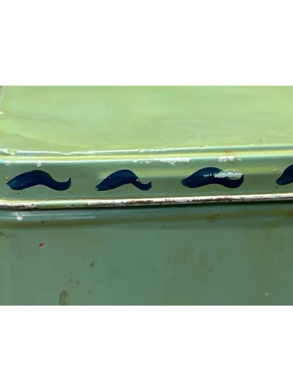 Vintage Hand Painted Metal Cracker Tin Country Mouse with Cheese 9” X 4.5”